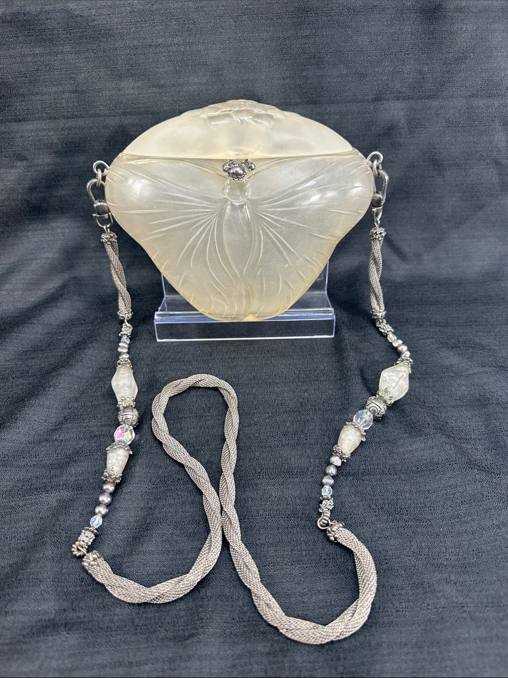 Maya Evangelista Hard Resin Cross Body Butterfly Bag with Removable Beaded Strap